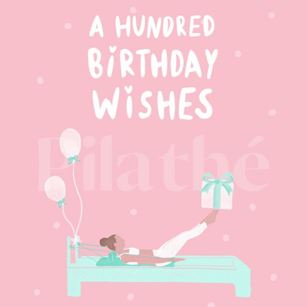 Rosa Geburtstagskarte mit Illustration und Pilathé Logo